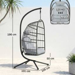 OUTSUNNY Hanging Egg Chair, Outdoor Swing Chair with Stand, Dark/Light Grey in Dark Grey - Size: 1 Seater - thumbnail 3