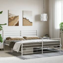Berkfield Home Metal Bed Frame with Headboard & Footboard White 200x200 cm - thumbnail 4