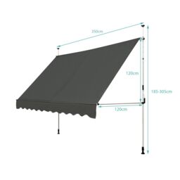 Costway Awning Sun Shade Retractable Canopy Sun Shelter 200 x 120cm in Grey - Size: 200 x 120 cm - thumbnail 2