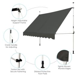 Costway Awning Sun Shade Retractable Canopy Sun Shelter 200 x 120cm in Grey - Size: 200 x 120 cm - thumbnail 5
