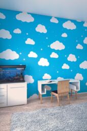 Origin Murals Cartoon Cloudy Sky Wall Mural in Blue - Size: W350 cm x H280 cm - thumbnail 1