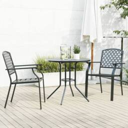 Berkfield Home Stackable Garden Chair Set 3 pcs Anthracite Powder-coated Steel in Black - thumbnail 2