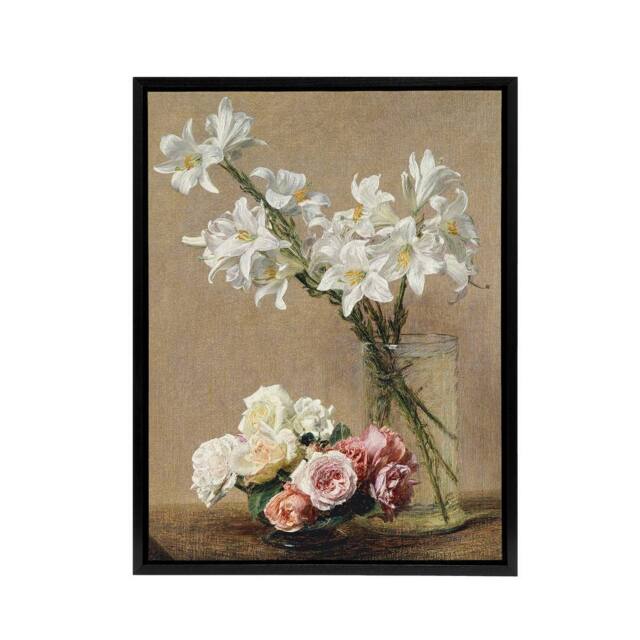 "Artery8 Still Life Roses & Lilies Latour Black Framed Canvas Wall Art Print - Size: W12"" x H16""" - image 1