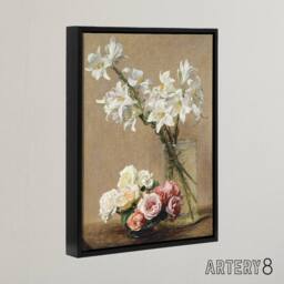 "Artery8 Still Life Roses & Lilies Latour Black Framed Canvas Wall Art Print - Size: W12"" x H16""" - thumbnail 2