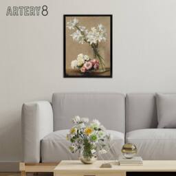 "Artery8 Still Life Roses & Lilies Latour Black Framed Canvas Wall Art Print - Size: W12"" x H16""" - thumbnail 3