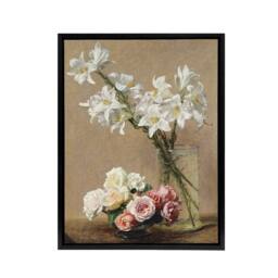 "Artery8 Still Life Roses & Lilies Latour Black Framed Canvas Wall Art Print - Size: W12"" x H16""" - thumbnail 1