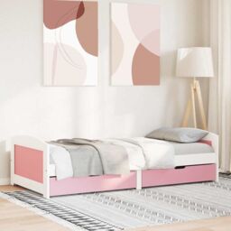 Berkfield Home Day Bed with 2 Drawers without Mattress IRUN White&Pink 90x200 cm in Pink - thumbnail 4