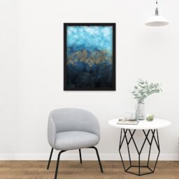 "Artery8 Wall Art Print Abstract Blue & Gold Watercolour Large Large Framed Wall Décor Art in Brown - Size: W18"" x H24""" - thumbnail 2