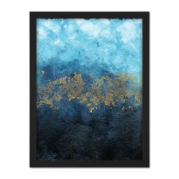 "Artery8 Wall Art Print Abstract Blue & Gold Watercolour Large Large Framed Wall Décor Art in Brown - Size: W18"" x H24""" - thumbnail 1