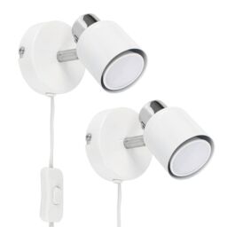 ValueLights Benton Pair of White & Chrome Adjustable Plug In Spotlight Wall Lights - thumbnail 2