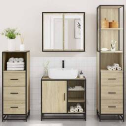 Berkfield Home 4¬†Piece Bathroom Furniture Set¬†Sonoma Oak Engineered Wood in Brown - thumbnail 4