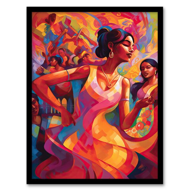 Artery8 Wall Art Print Latino Lively Dance Salsa South America Colourful Bright Bold Painting Rhythm Body Energy Theatre Arts Artwork Art Framed - image 1