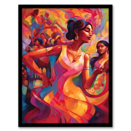 Artery8 Wall Art Print Latino Lively Dance Salsa South America Colourful Bright Bold Painting Rhythm Body Energy Theatre Arts Artwork Art Framed - thumbnail 1