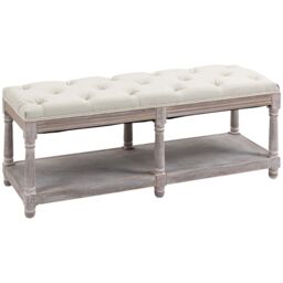 HOMCOM Rack Bench w/ Button Tufted Seat Cushion for Living Room Hallway Bedroom in Cream - thumbnail 2