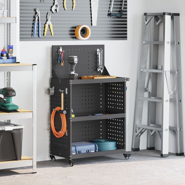 Berkfield Home Tool Trolley Black 65 x 35 x 111 cm Powder-coated steel - image 1