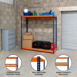 Monstershop S-Rax 2 Shelf Racking - 180cm x 180cm x 60cm in Blue - Size: 180 cm x 180 cm x 60 cm - thumbnail 2
