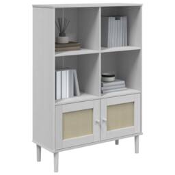 Berkfield Home Bookcase SENJA Rattan Look White 90x35x130 cm Solid Wood Pine - Size: 90 x 35 x 130 cm - thumbnail 3