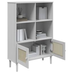 Berkfield Home Bookcase SENJA Rattan Look White 90x35x130 cm Solid Wood Pine - Size: 90 x 35 x 130 cm - thumbnail 4