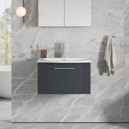 Balterley Wall Hung 1 Drawer Vanity Unit - Curved Basin 600mm, Satin Dark Grey - thumbnail 2