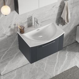 Balterley Wall Hung 1 Drawer Vanity Unit - Curved Basin 600mm, Satin Dark Grey - thumbnail 3