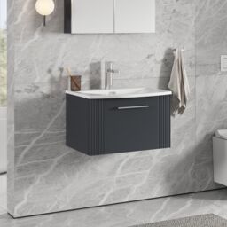 Balterley Wall Hung 1 Drawer Vanity Unit - Curved Basin 600mm, Satin Dark Grey - thumbnail 4