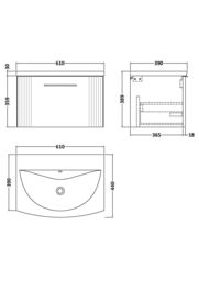 Balterley Wall Hung 1 Drawer Vanity Unit - Curved Basin 600mm, Satin Dark Grey - thumbnail 7