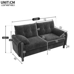 Merax 2-Seater Chenille Sofa with Pillow-Style Armrests & Side Pockets in Grey - thumbnail 7