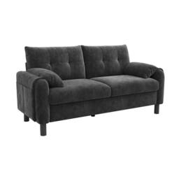 Merax 2-Seater Chenille Sofa with Pillow-Style Armrests & Side Pockets in Grey - thumbnail 9
