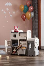 Living and Home Children's Landing Train Cute Toy Clothes and Books Storage Rack in Grey - thumbnail 1