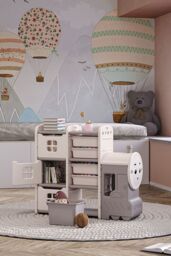 Living and Home Children's Landing Train Cute Toy Clothes and Books Storage Rack in Grey - thumbnail 3