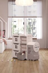 Living and Home Children's Landing Train Cute Toy Clothes and Books Storage Rack in Grey - thumbnail 2