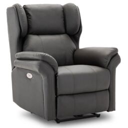 More4Homes Electric Recliner Chair Wingback Design & USB Port In Bonded Leather in Grey - thumbnail 2