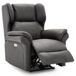 More4Homes Electric Recliner Chair Wingback Design & USB Port In Bonded Leather in Grey - thumbnail 3