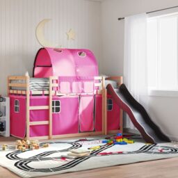 Berkfield Home Bunk Bed without Mattress with Slide & Curtains Pink 90x190 cm Single - thumbnail 1