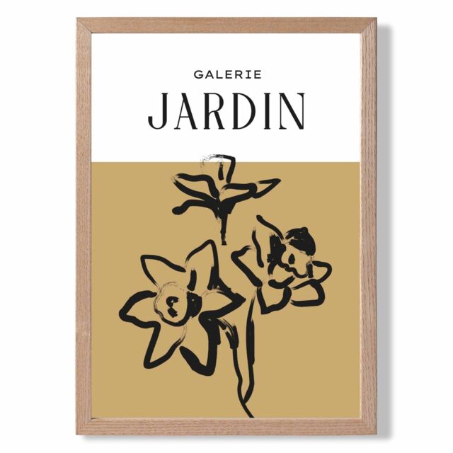 ARTZE Yellow Daffodil Boho Sketch Floral Framed Print SIZE: A4 with Oak Frame - image 1
