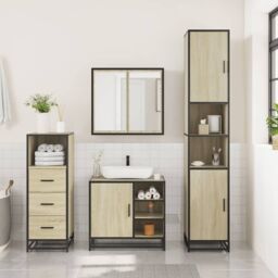 Berkfield Home 3 Piece Bathroom Furniture Set Sonoma Oak Engineered Wood in Brown - thumbnail 3
