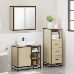 Berkfield Home 3 Piece Bathroom Furniture Set Sonoma Oak Engineered Wood in Brown - thumbnail 4