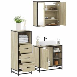 Berkfield Home 3 Piece Bathroom Furniture Set Sonoma Oak Engineered Wood in Brown - thumbnail 1