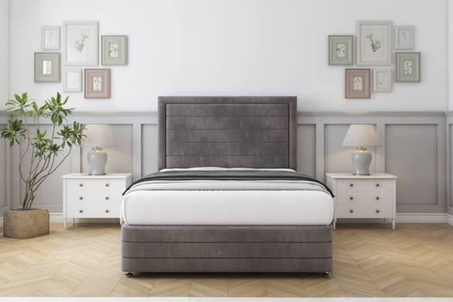 "Sloomy Ashford Naples Divan Base No Drawers - 54"" Headboard & 12"" Footboard in Grey - Size: Small Single" - image 1