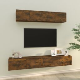 Berkfield Home 4 Piece TV Cabinet Set Smoked Oak Engineered Wood in Brown - thumbnail 1