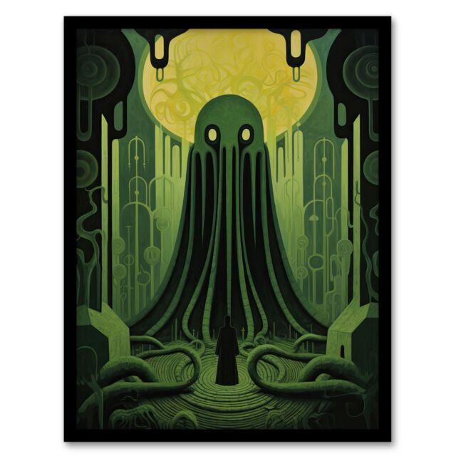 "Artery8 The Rise Of Cthulhu H.P. Lovecraft Mythos Horror Madness Artwork Painting Art Print Framed Poster Wall Decor in Black - Size: W12"" x H16""" - image 1