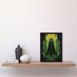"Artery8 The Rise Of Cthulhu H.P. Lovecraft Mythos Horror Madness Artwork Painting Art Print Framed Poster Wall Decor in Black - Size: W12"" x H16""" - thumbnail 4
