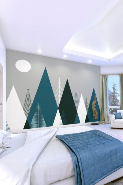 Origin Murals Graphic Mountains Wall Mural in Grey - Size: W300 cm x H240 cm - image 1