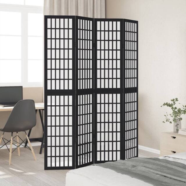 Berkfield Home Room Divider 4 Panels Black Solid Wood Paulownia - image 1