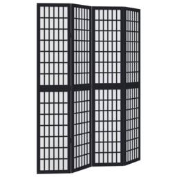 Berkfield Home Room Divider 4 Panels Black Solid Wood Paulownia - thumbnail 3