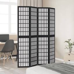 Berkfield Home Room Divider 4 Panels Black Solid Wood Paulownia