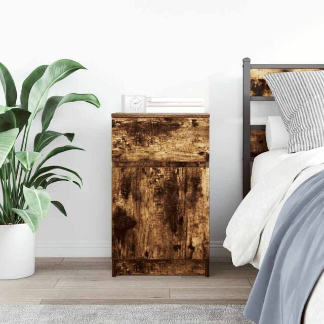 Berkfield Home Durable Bedside Cabinet Smoked Oak 39x35x65 cm Engineered Wood - Size: 39 x 35 x 65 cm - image 1
