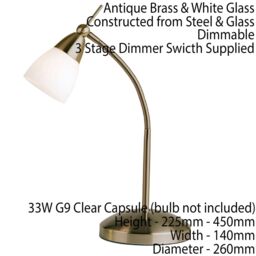 Loops Touch Dimmer Table Lamp Light Antique Brass & Glass Shade Classic Reading Task in Clear - thumbnail 2