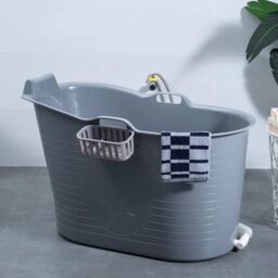 Fimous Bathtub for Bathroom, Soaking Bathtub for Hot Bath & Ice Bath Freestanding Bath Tub Grey - thumbnail 1