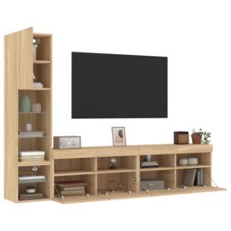 Berkfield Home 4 Piece TV Wall Units with LED Sonoma Oak Engineered Wood in Brown - thumbnail 5